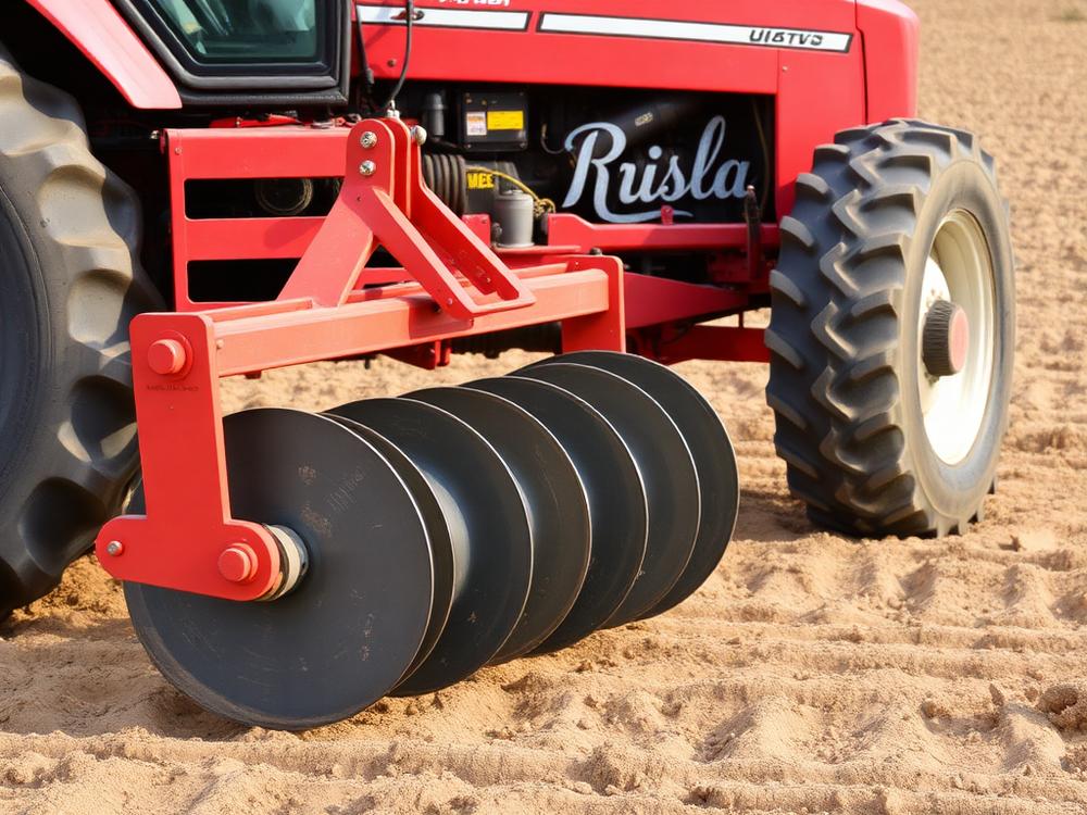 Implemento agrícola conectado a tractor Mahindra